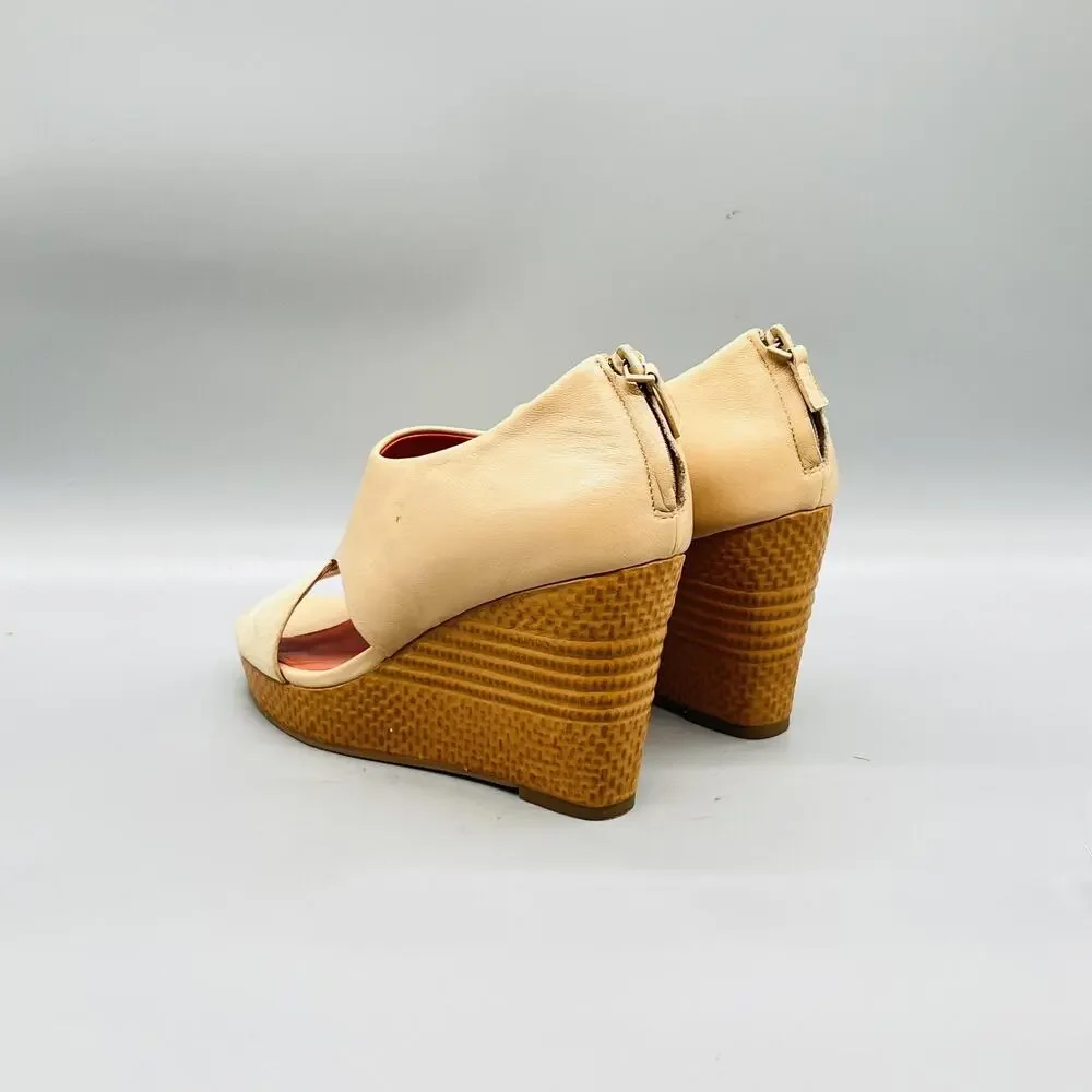 Cole Haan Sandals Womens 7 Beige Leather Strappy Vtg Air Wedge Heel Shoes